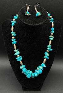 lot 116 image: Sterling Silver Turquoise Necklace and Earrings