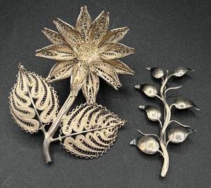 lot 117 image: Two Sterling Silver Floral Pins