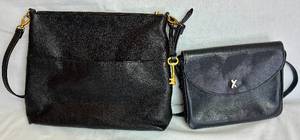 lot 130 image: Vintage Paloma Picasso Black Leather Crossbody and Fossil Fiona Large Crossbody Handbag
