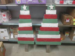 lot 93 image: (CS) 2 Wood Christmas Tree Decor 46...