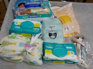 lot 15 image: Baby Blanket, Pampers Pacifier Clip...