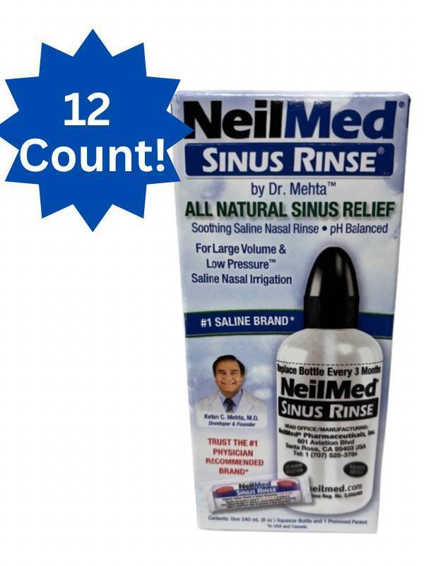 lot 21 image: MSRP $150 NEW Case of 12 NeilMed Sinus Rinse Starter Kits. Complete saline rinse system relief from allergies, sinus pressure, congestion &amp post-nasal drip. Great for resale, clinics &amp more Helps combat winter dryness &amp coldflu season