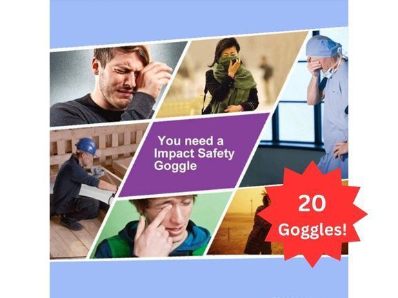 lot 28 image: MSRP $300 1 Case (20 Goggles) High Quality Ultimate Industrial Inc Safety Goggles SG-204&nbspAnti Fog Protective Scratch Resistant UV Ventilated Clear&nbspGoggles Fits Over Glasses Adjustable Bands For At&nbspWork, Job Site, School, Lab &amp More