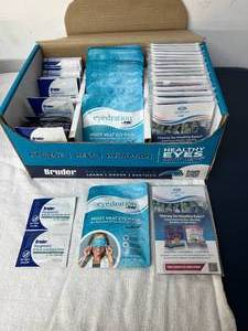 lot 67 image: NEW Bruder Healthy Eyes Patient Samples - Categorized for Hygiene, Heat, and Hydration - Eyelid Cleansing Wipes, Moist Heat Eye Masks, Dry Eye Drinks