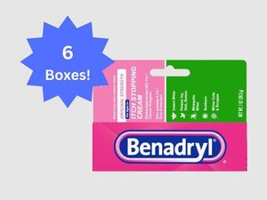lot 54 image: Lot of 6 NEW Benadryl 1 oz.&nbspOriginal Strength Itch Stopping Cream - Diphenhydramine HCI 1% Topical Analgesic - Zinc Acetate 0.1% Skin Protectant - For Insect Bites, Poison Ivy, Sunburn, and Minor Cuts &amp Scrapes