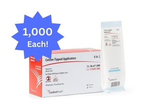 lot 65 image: Lot of 2 NEW Cardinal Health C15055-006 1,000 Pack 6 Non-Sterile Wood Stem Cotton-Tipped Applicators - Lint-Free, Sterile Wound Cleaning, Medication Application, or Moisture Removal