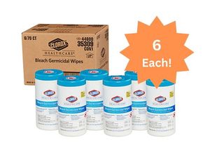 lot 70 image: MSRP $120  1 Case (6 canisters each) NEW Clorox Healthcare 44600 Bleach Germicidal Wipes - Broad-Spectrum Efficacy, Fast Effectiveness, Improved Surface Cleanliness