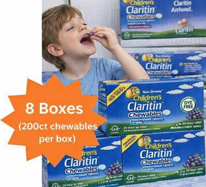 lot 43 image: MSRP $1400  8 Boxes (200ct chewables per box) 5mg Claritin Non-Drowsy Childrens Loratadine Antihistamine Chewable Tablets - Dye-Free, Professional Samples, Relief of Sneezing, Runny Nose, Itchy Throat, Etc. Includes Multiple 2026 $5.00 Coupons