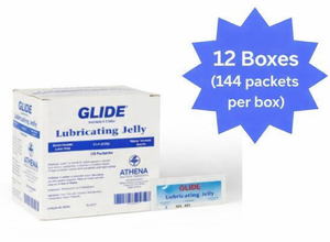 lot 38 image: 12 Boxes (144 each box) NEW Athena Medical Products 000303 0.1 oz. Glide Lubricating Jelly - Sterile Water-Based Water-Soluble Solution