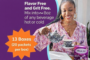 lot 42 image: 13 Boxes of 20-Sample Packets MiraLAX Mix-In Pax Stool Softening Constipation Grit-Free Powder Reliever - Unflavored - Includes Multiple 2026 $5.00 Coupons