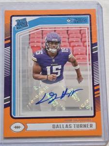 lot 9 image: Dallas Turner Orange Rated Rookie Auto 2024 Panini Donruss  #331 - Minnesota Vikings Football Card