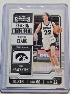 lot 17 image: Caitlin Clark Rookie 2024 Panini Contenders Season Ticket #CC3 - Iowa Hawkeyes Basketball Card