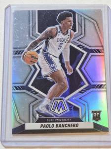 lot 27 image: Paolo Banchero Rookie 2022 Panini Chronicles Mosaic Silver Holo #3 - Duke University Basketball Card