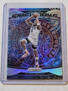 lot 46 image: Anthony Edwards 2024-25 Panini Prizm Fireworks Silver Holo #25 - Minnesota Timberwolves Basketball Card