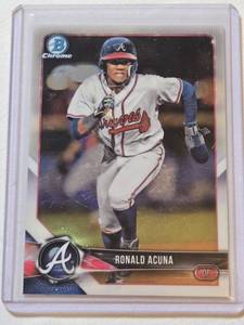 lot 55 image: Ronald Acuna Rookie 2018 Bowman Chrome Prospect #BCP1 - Atlanta Braves Baseball Card