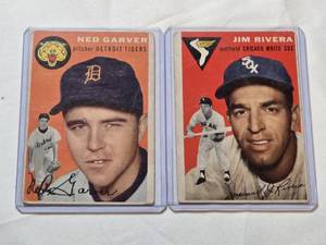 lot 70 image: Lot of 2 Vintage Topps Baseball Cards from 1954 Featuring Ned Garver and Jim Rivera