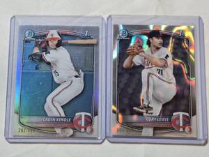 lot 72 image: Lot of 2 Baseball Cards Featuring Caden Kendle Bowman 1st Numbered 262499 and Cory Lewis Lava Refractor Numbered 4399