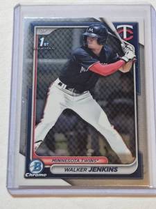 lot 73 image: Walker Jenkins Rookie 2024 Bowman 1st Chrome #BP-43 - Minnesota Twins Baseball Card