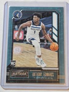lot 79 image: Anthony Edwards Rookie 2020-21 Panini Chronicles Playbook RC Blue SP #167 - Minnesota Timberwolves Basketball Card