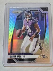 lot 90 image: Lamar Jackson 2024 Panini Prizm Silver Holo #19 - Baltimore Ravens Football Card
