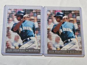 lot 96 image: Lot of 2 Alex Rodriguez Rookie Baseball Cards Fleer 1995