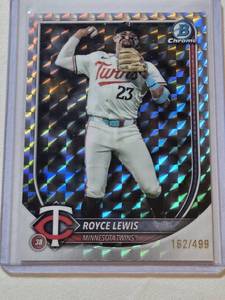 lot 97 image: Royce Lewis 2025 Topps Chrome Refractor #97 and Numbered 162499- Minnesota Twins Baseball Card