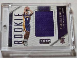 lot 117 image: DAngelo Russell Rookie Jumbo Relic 2015-16 Panini Threads Jersey Card #1 - Los Angeles Lakers Basketball Card