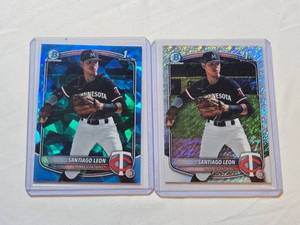 lot 126 image: Lot of 2 Santiago Leon Baseball Cards - Minnesota Twins Featuring Shimmer and Sapphire Variants