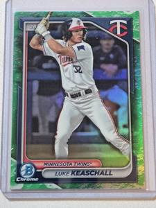 lot 133 image: Luke Keaschall Rookie 2022 Bowman Chrome Green Refractor #BCP-212 - Minnesota Twins Baseball Card