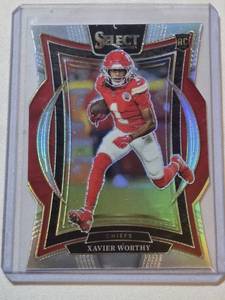 lot 134 image: Xavier Worthy Rookie 2024 Panini Select Silver Holo Die Cut #32 - Kansas City Chiefs Football Card