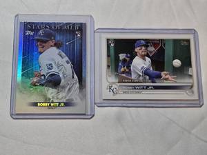 lot 139 image: Lot of 2 Bobby Witt Jr. Baseball Cards Rookie and Stars of MLB Holo Features
