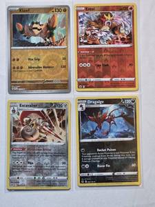 lot 154 image: Lot of 4 Pokemon Holo Cards Featuring Klawf, Entei, Escavalier, and Dragalge