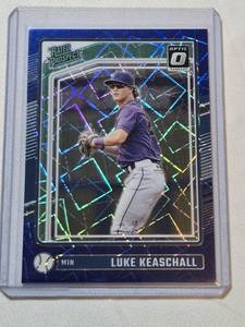 lot 161 image: Luke Keaschall Rookie 2024 Panini Donruss Optic Blue Lazer Prizm #152 - Minnesota Baseball Card