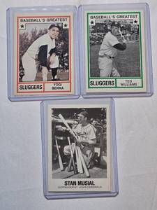 lot 166 image: Lot of 3 Baseball Cards Featuring Yogi Berra, Ted Williams, and Stan Musial - Baseballs Greatest Sluggers Series