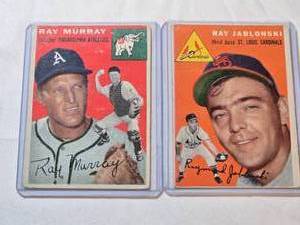 lot 184 image: Lot of 2 1954 Baseball Cards Featuring Ray Murray and Ray Jablonski - Philadelphia Athletics and St. Louis Cardinals Vintage Baseball Cards