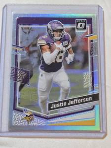 lot 196 image: Justin Jefferson 2023 Panini Donruss Optic Silver Holo Prizm #125 - Minnesota Vikings Football Card
