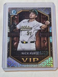 lot 203 image: Nick Kurtz 2025 Topps Bowman Chrome VIP #VIP-2 - Oakland Athletics Baseball Card