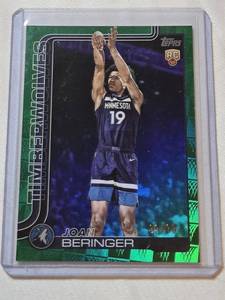 lot 230 image: Bookend Joan Beringer Rookie 2025 Topps Green Foil #217 and Numbered 9999 - Minnesota Timberwolves Basketball Card