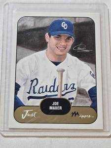 lot 242 image: Joe Mauer Gold Rookie 2002 Just Minors Prototype #JPP-10 - Elizabethton Twins Baseball Card