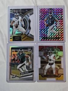 lot 258 image: Lot of 4 Jalen Hurts Football Cards with Select and Optic Brands, Featuring Holo and Concourse Variants
