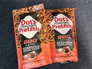 lot 129 image: 2 Bags Of Bbq Dots Pretzels