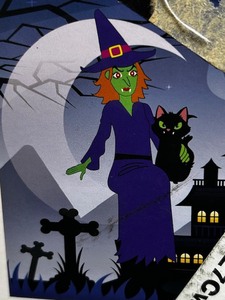 8 ft Halloween Witch Yard Decor Prop - Purple Robe, Green Skin, Black Cat