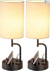 lot 227 image: Table Lamps - 2-Pack with Built-In Duplex Outlets
