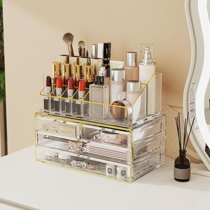 lot 252 image: Delamu Clear Makeup Organizer with Drawers - 2-Pack