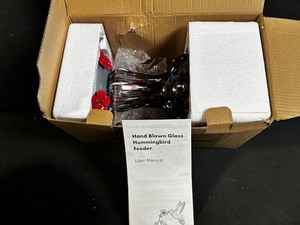 lot 217 image: Hand Blown Glass Hummingbird Feeder - Manual Included