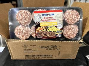 lot 79 image: Food Lion Breakfast Sausage Patties with Maple Syrup - 6 X 12 oz Packages