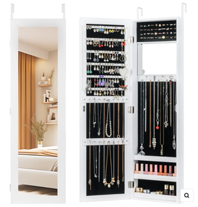 lot 31 image: Giantex WallDoor Mounted Jewelry Armoire with Storage Shelves and 2 Hanging Hook