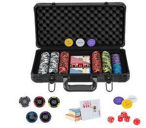 lot 34 image: Goplus Poker Chip Set, 300500 PCS 14 Gram Clay Poker Chips wAluminum Case, Card Decks, Dealer Buttons, Dices