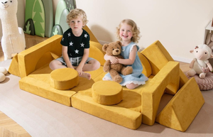 lot 36 image: Costway HV10743YW Modular Kids Play Couch for Playroom & Bedroom, Yellow - 14 Piece