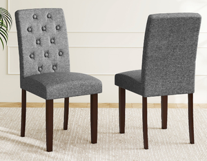 lot 207 image: Costway KC58562GR Button Tufted Fabric Upholstered Wooden Dining Chair with High Curved Back, Gray - Set of 2
